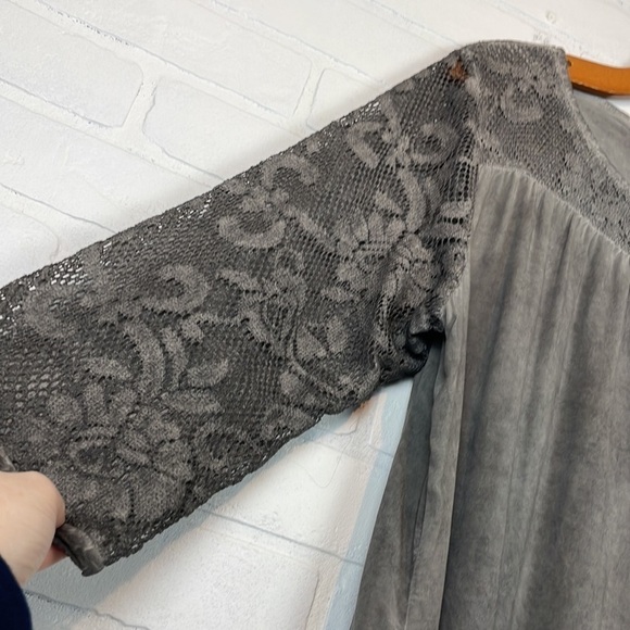 Gina Benotti Faded Gray Lace Boho 3/4 Sleeve Peasant Blouse L - Picture 2 of 5